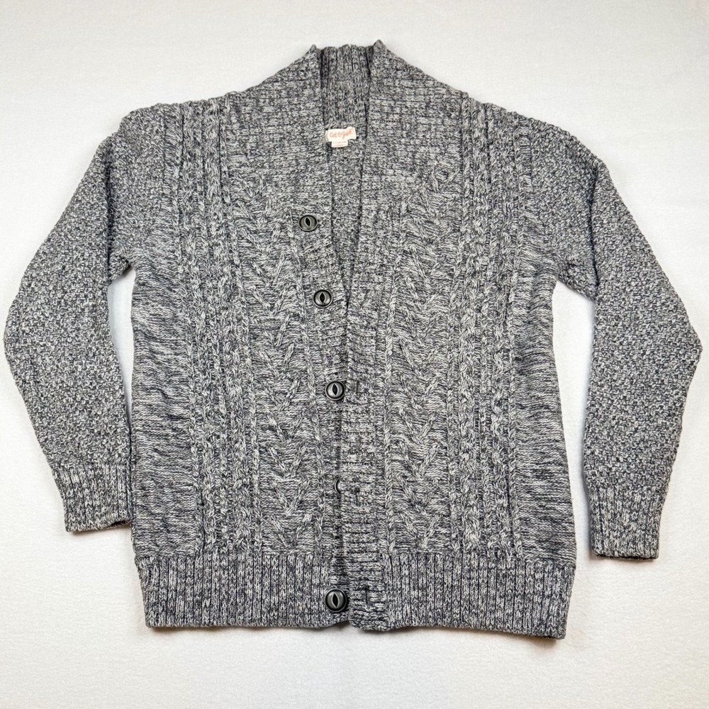 Cat & Jack Boys Gray Cable Knit Shawl Collar Cardigan Sweater Size L 12/14